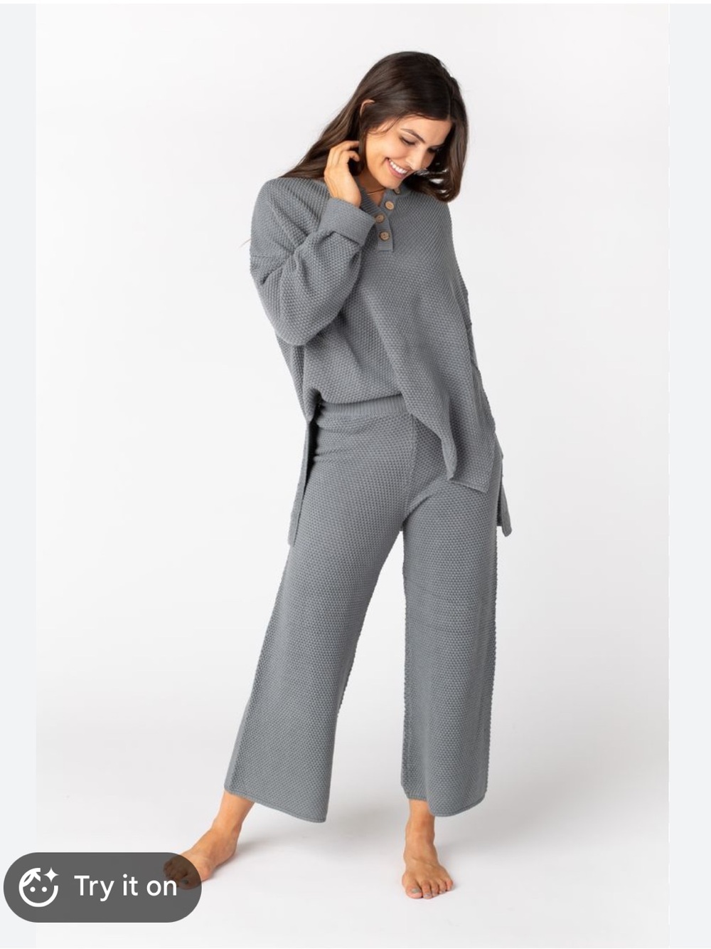 In Bloom Knit set Wide-Leg Pants - Gray sz L